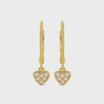 14k Gold Diamond Mini Heart-Shaped Dangle Earrings Video