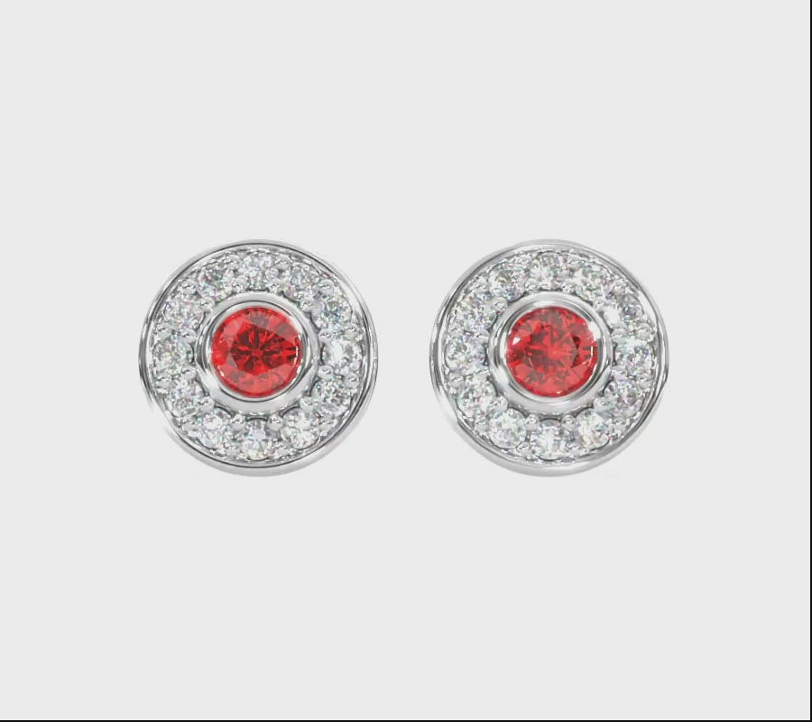 14k Gold Diamond Ruby Donut Gallery Back Earring  Video