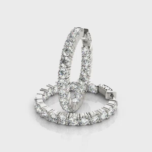 14k Gold Round Diamond in And Out Huggie Earrings Video