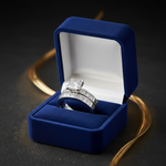 14k gold princess-cut diamond bridal set with 1.90 carats total weight, featuring a wedding band and engagement ring in a jewelry box.