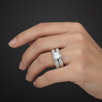 14k gold princess-cut diamond bridal wedding set with 1.90 ct tw, featuring a matching band worn by a model.