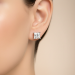 Princess Cut Diamond Studs on Earlobe