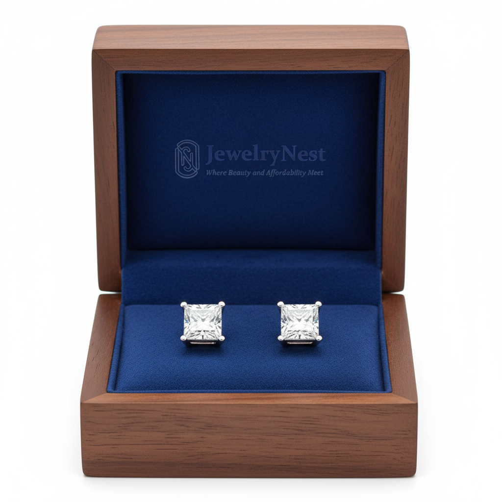 Princess Cut Lab Diamond Studs in JewelryNest Box