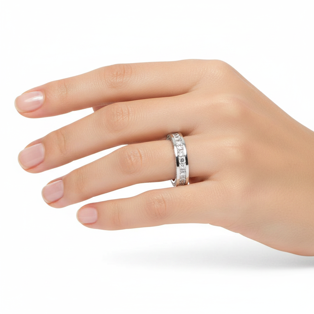 Princess-Round Diamond Eternity Band on Model