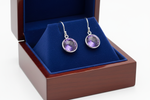 Purple Amethyst Drop Earrings in Wooden Royal Blue Box