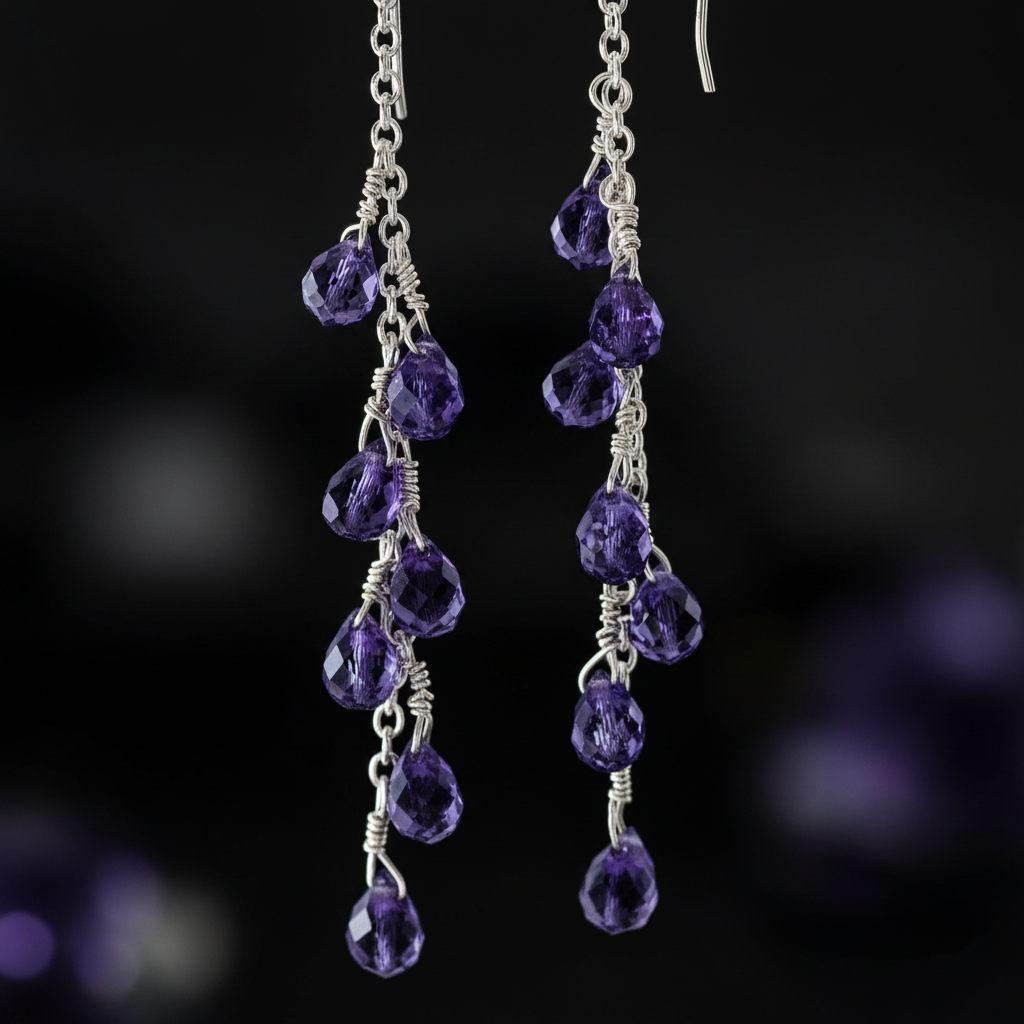 Purple Crystal Earrings - Close Up
