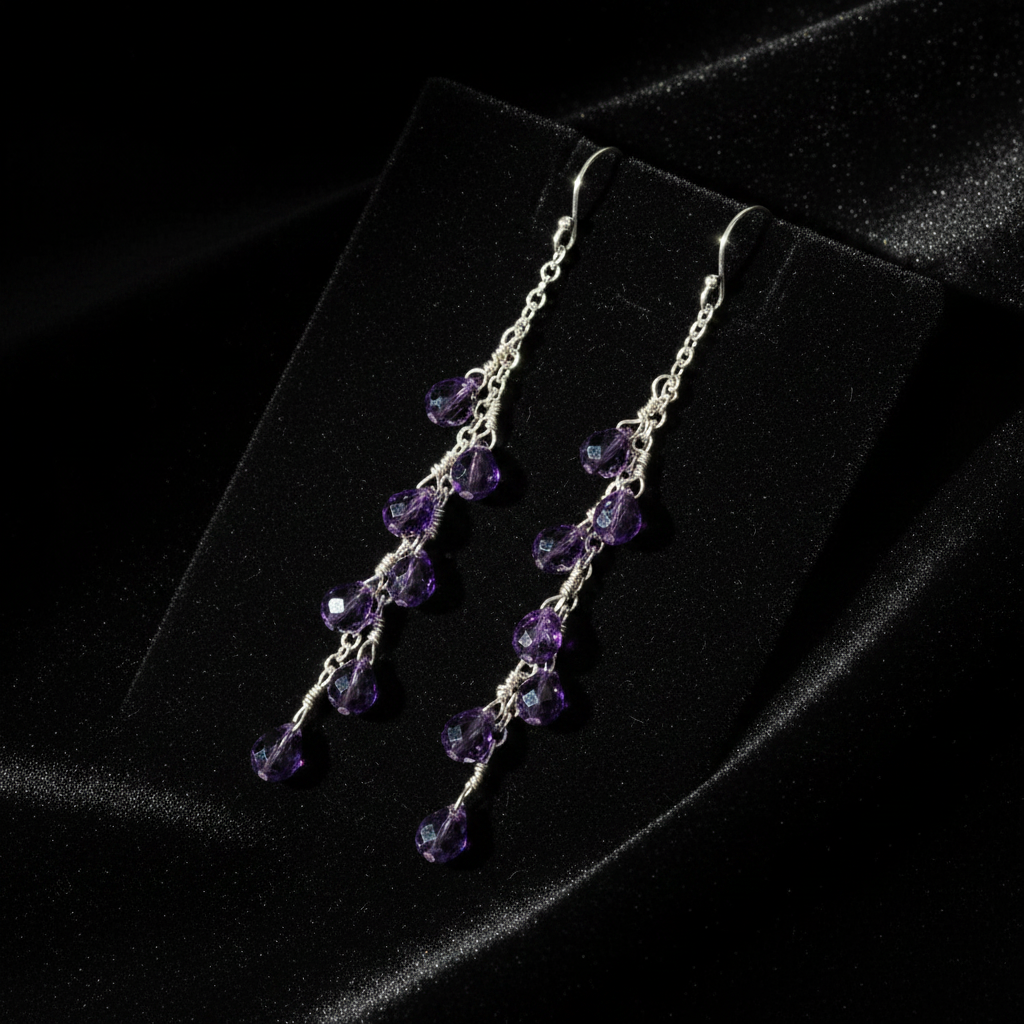 Purple Crystal Earrings - Flat Lay