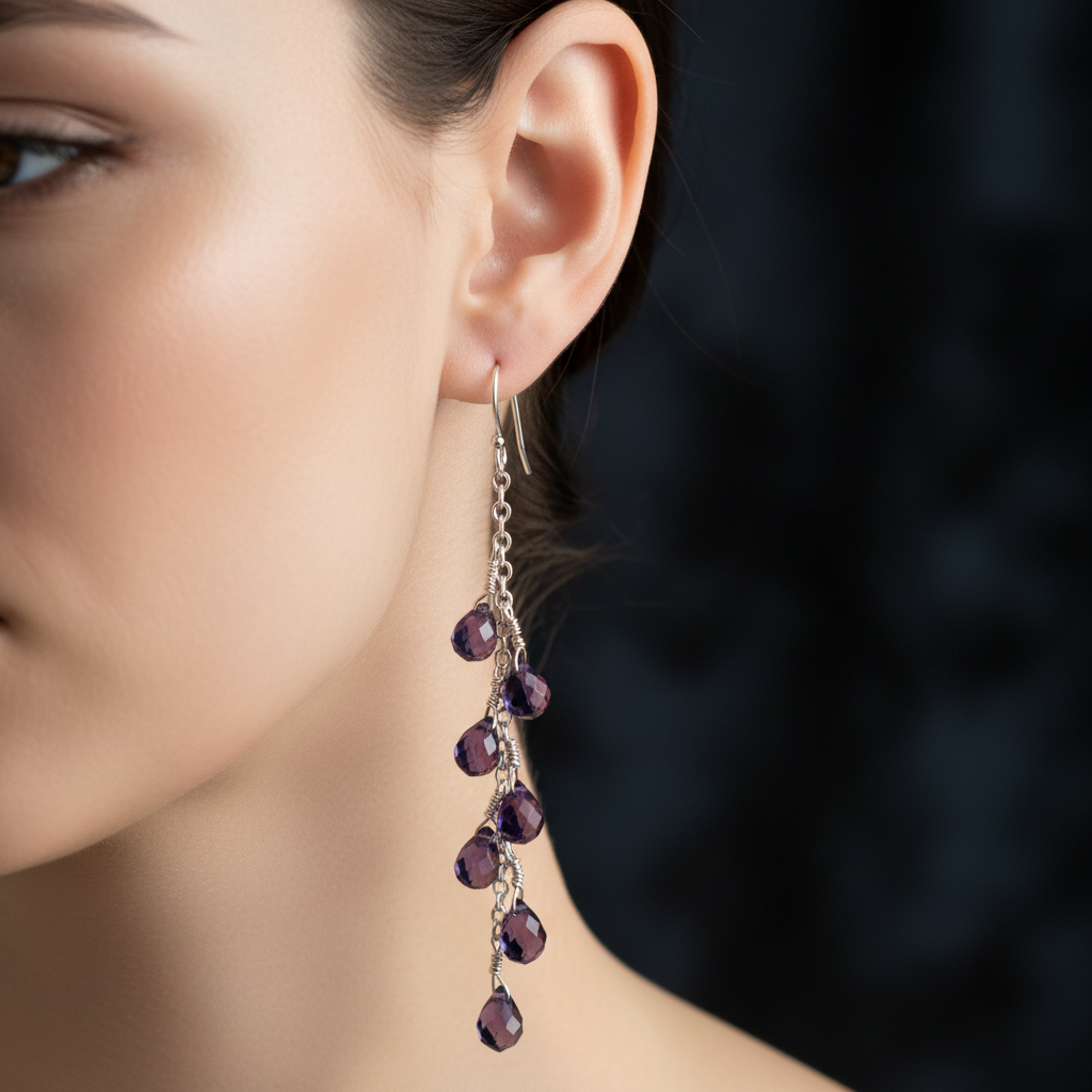Purple Crystal Earrings - On Model