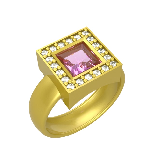 14k Gold Square Pink Tourmaline Diamond Ring (1.05.cts.tw)