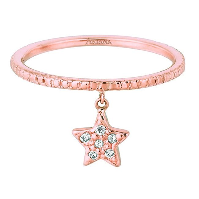 14k Pink Gold Diamond Star Dangle Ring (0.06.ct.tw)