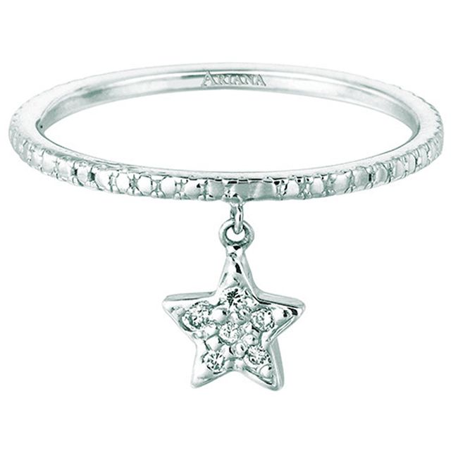 14k White Diamonds Dangle Star Ring (0.06.ct.tw)
