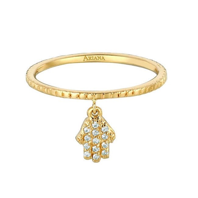 14k Yellow Diamond Hamsa Dangle Ring (0.07.ct.tw)