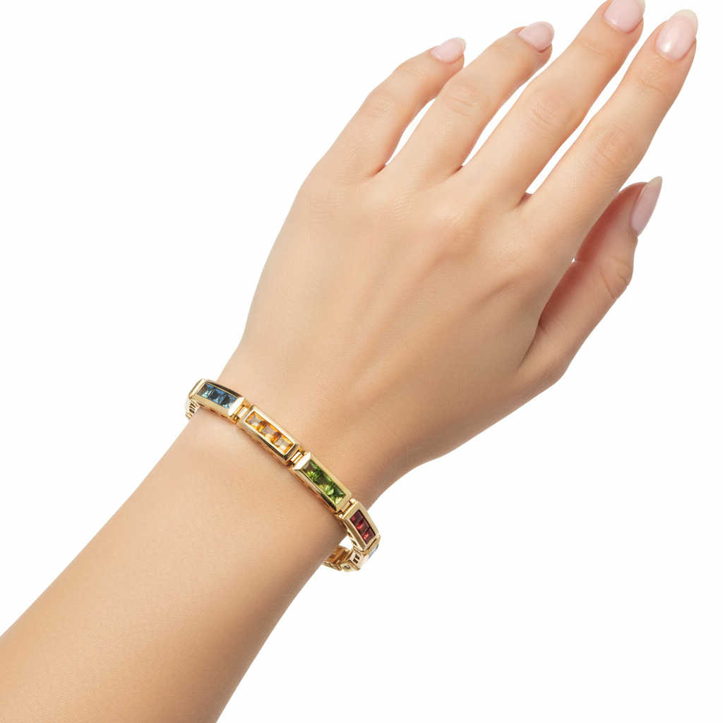 Rainbow bracelet on model