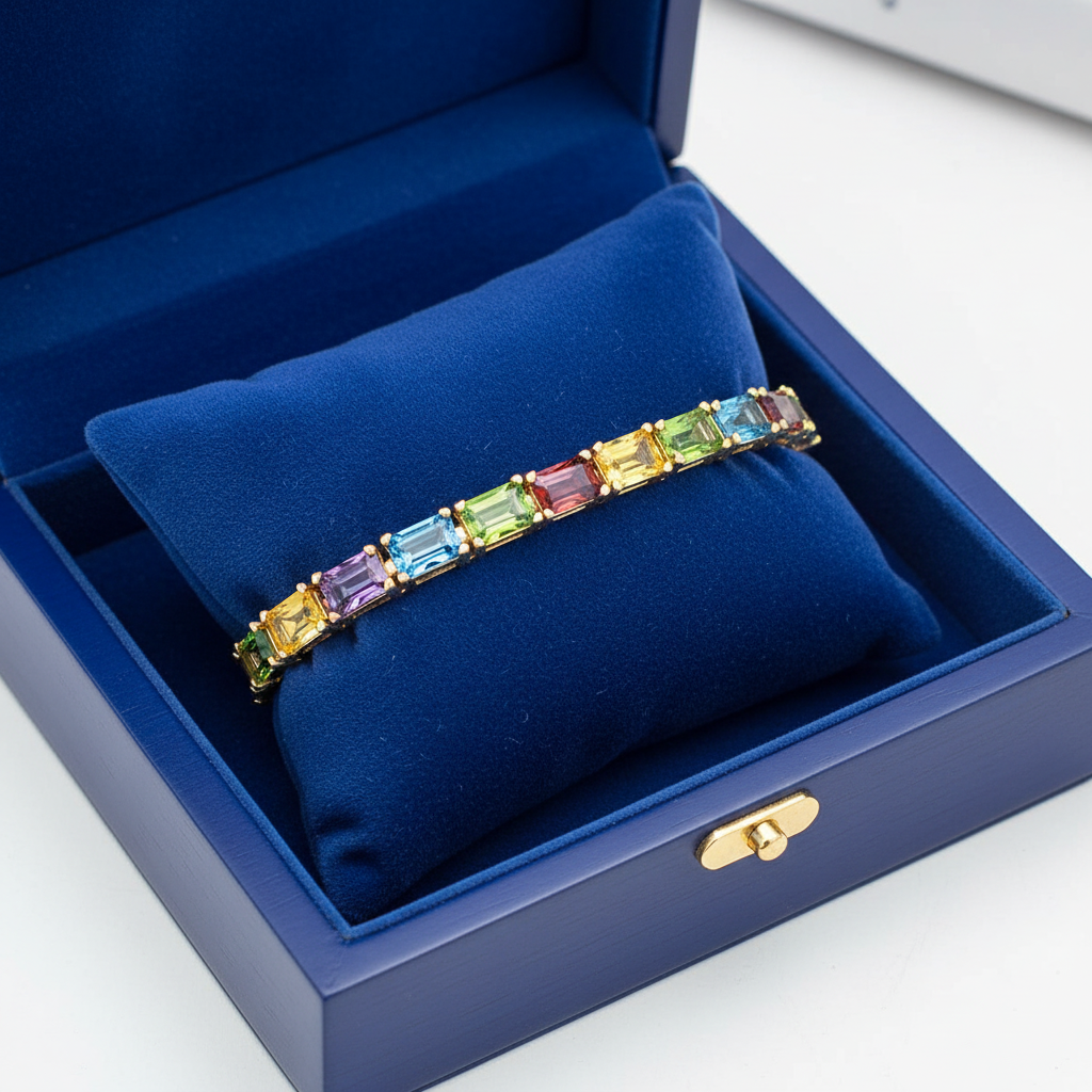 Rainbow Gemstone Tennis Bracelet in box