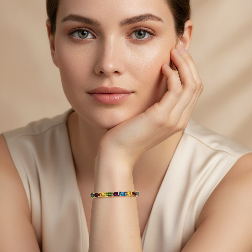 Rainbow Gemstone Tennis Bracelet on model
