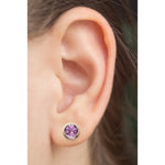 14k Solid Gold Round Amethyst Earrings Stud On Woman Ear  (2.0.cts.tw)