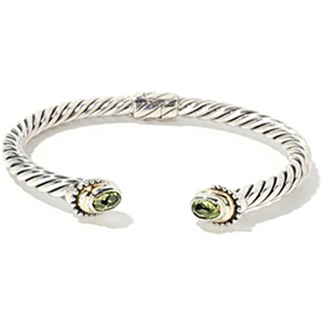 Sterling Silver 18K Gold Peridot Bangle Bracelet (1.20.cts.tw)