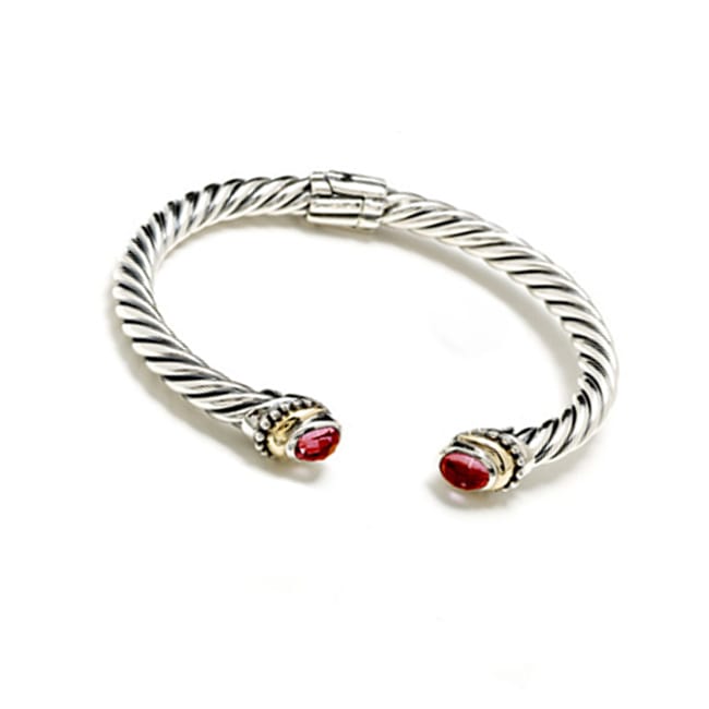  Rhodolite Garnet Sterling Silver 18K Gold Bangle Bracelet (1.20.cts.tw)