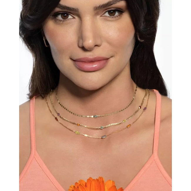 14K Multi Round Rose-Cut Gemstone Stationary Necklace On Woman Neck (2.0 cts. tw)