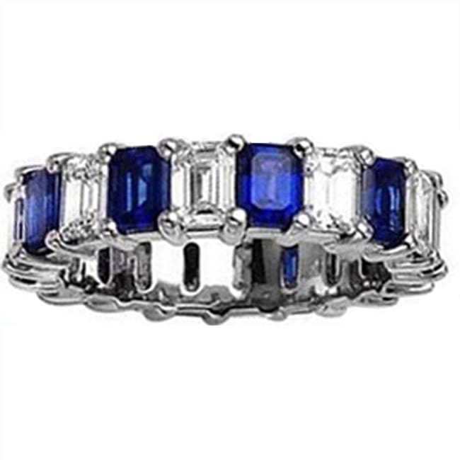 14k Emerald Cut Diamond Sapphire Eternity Band (3.40.cts.tw)