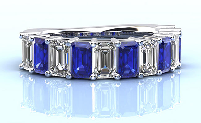 Emerald Diamond And Sapphire Anniversary Ring (2.20 cts.tw)