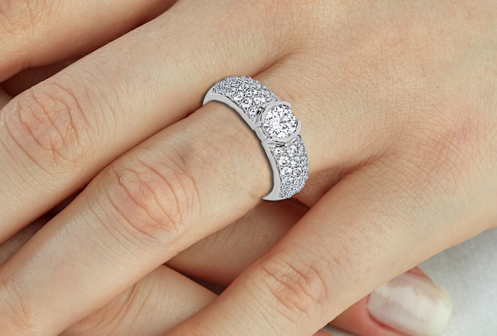 14k Solid Gold Round Diamond Band On Woman Hand (1.25.cts.tw)