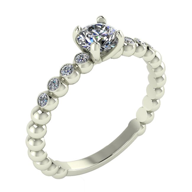 14k White Beaded Shank Solitaire Diamond Band (0.66.ct.tw)