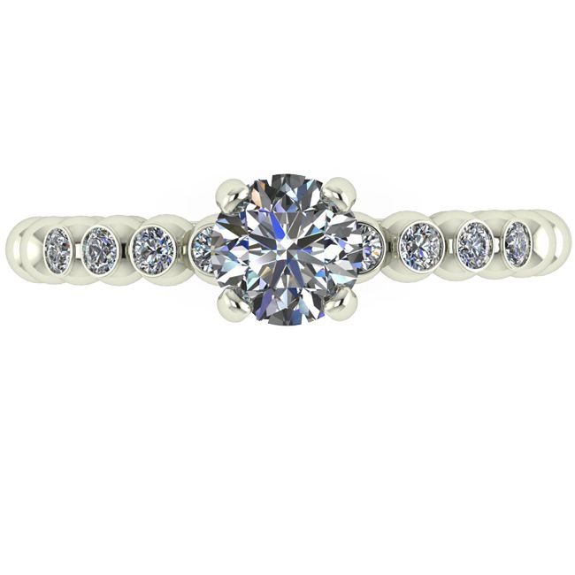 14k White Beaded Shank Solitaire Diamond Band (0.66.ct.tw)
