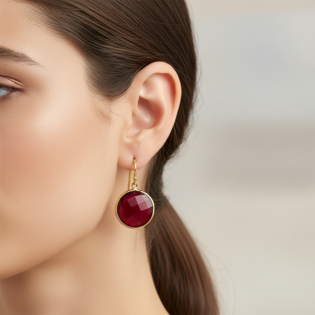 Red Agate Earrings on Model