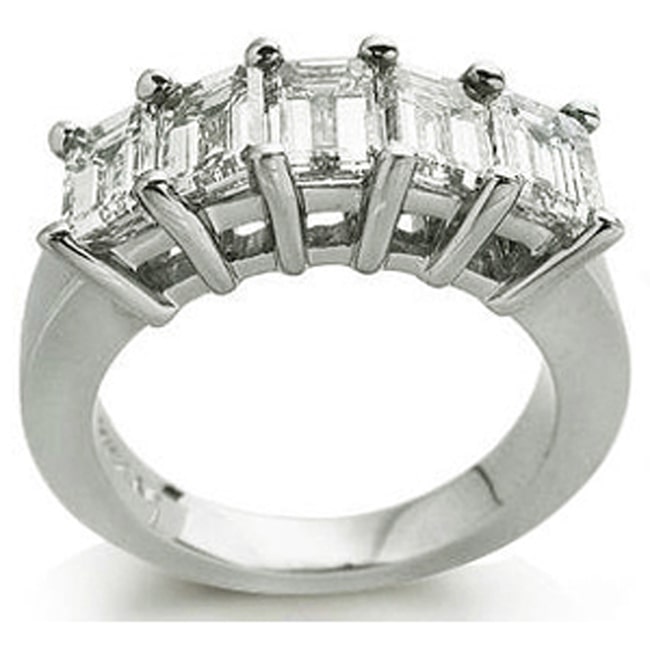 14k White Gold Five Stone Emerald Cut Diamond Ring (1.0.ct.tw)