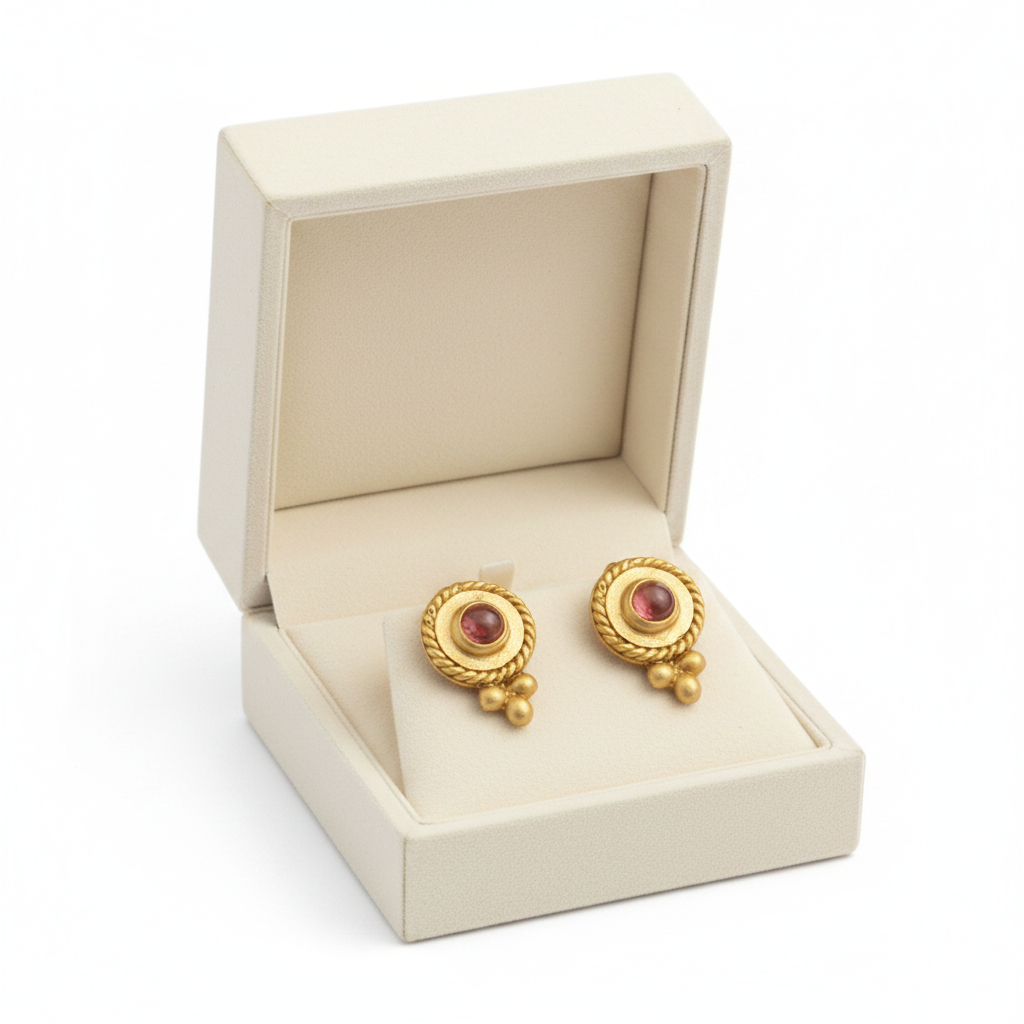 Rhodolite Garnet Caviar Earrings in Gift Box