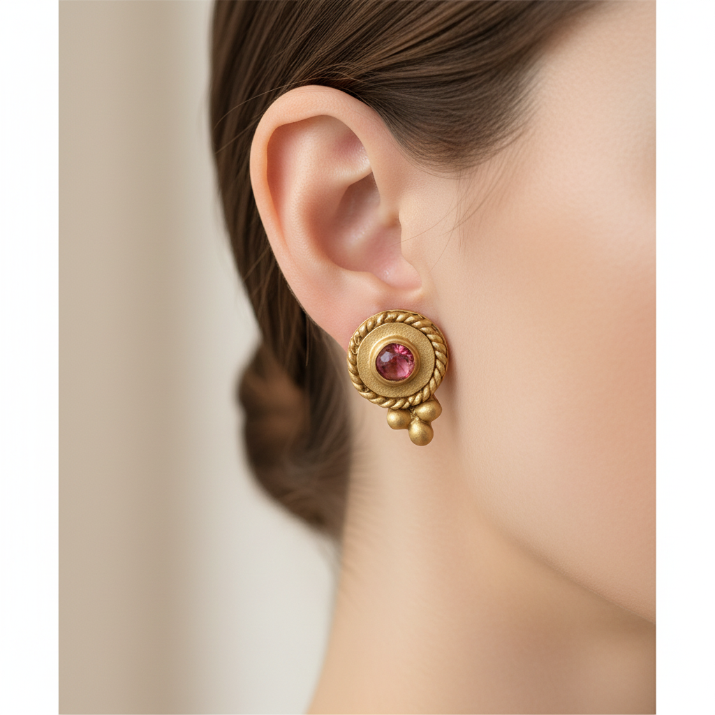 Rhodolite Garnet Caviar Earrings on Model