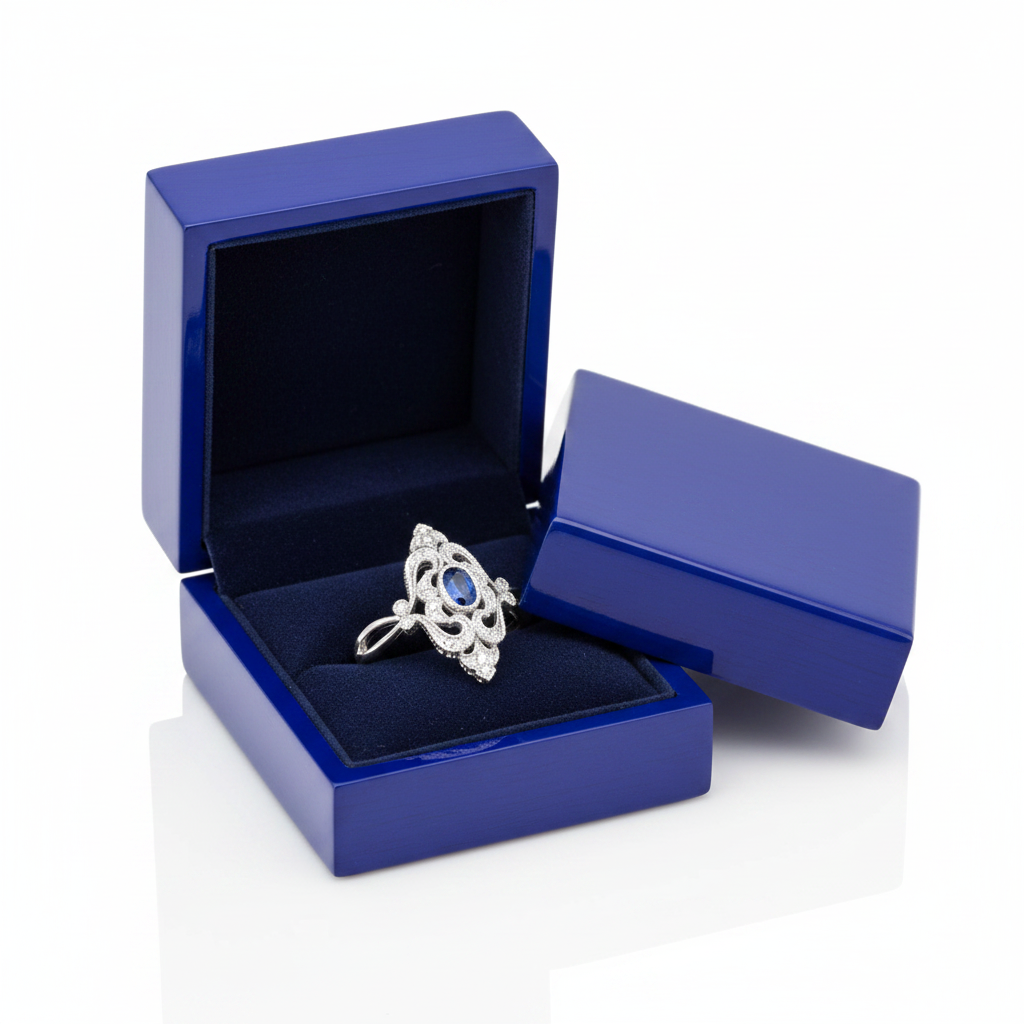 Ring in Royal Blue Wooden Gift Box