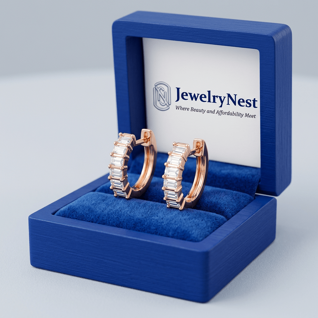 14K Rose Gold Diamond Baguette Huggie Hoop Earring (0.51 ct.tw) - JewelryNest LLC