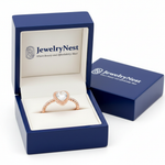 Rose Gold Heart Ring in Royal Blue Box with JewelryNest Logo