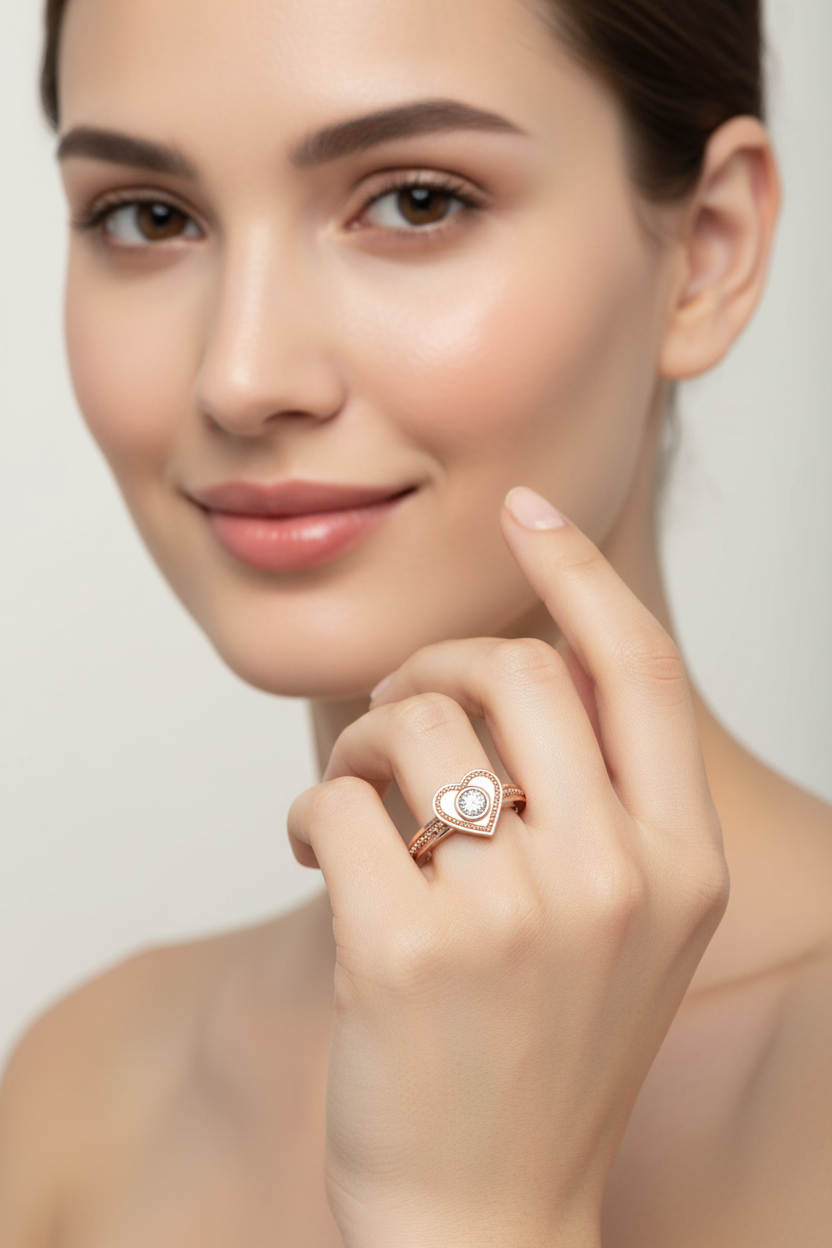 Rose Gold Heart Ring on Full Face Model