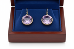 Round Amethyst Earrings in Wooden Royal Blue Box