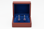 Round Amethyst Lever Back Earrings in Wooden Royal Blue Box