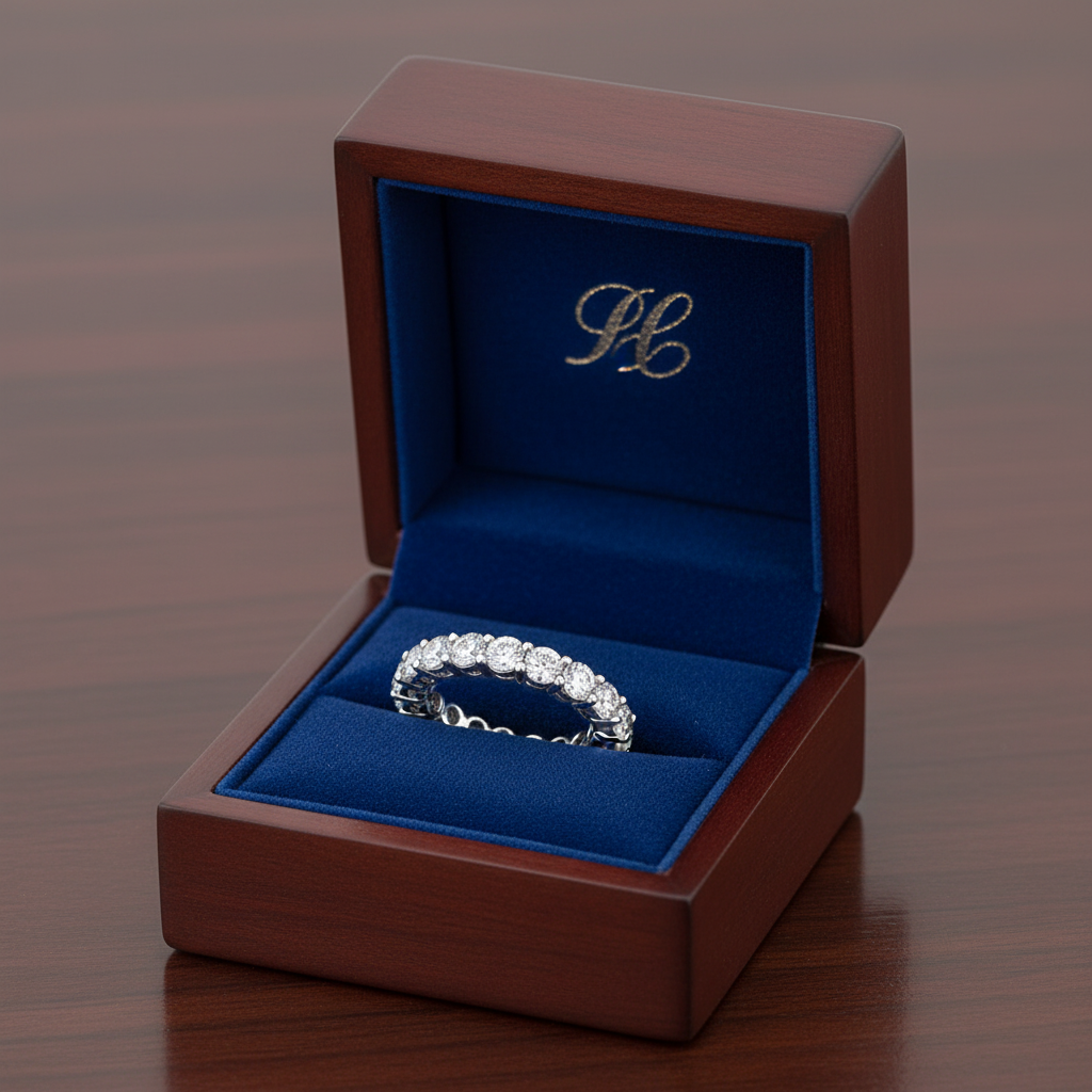 Round Diamond Eternity Band in Royal Blue Box