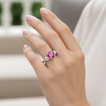 Round Pink Sapphire Ring on Hand
