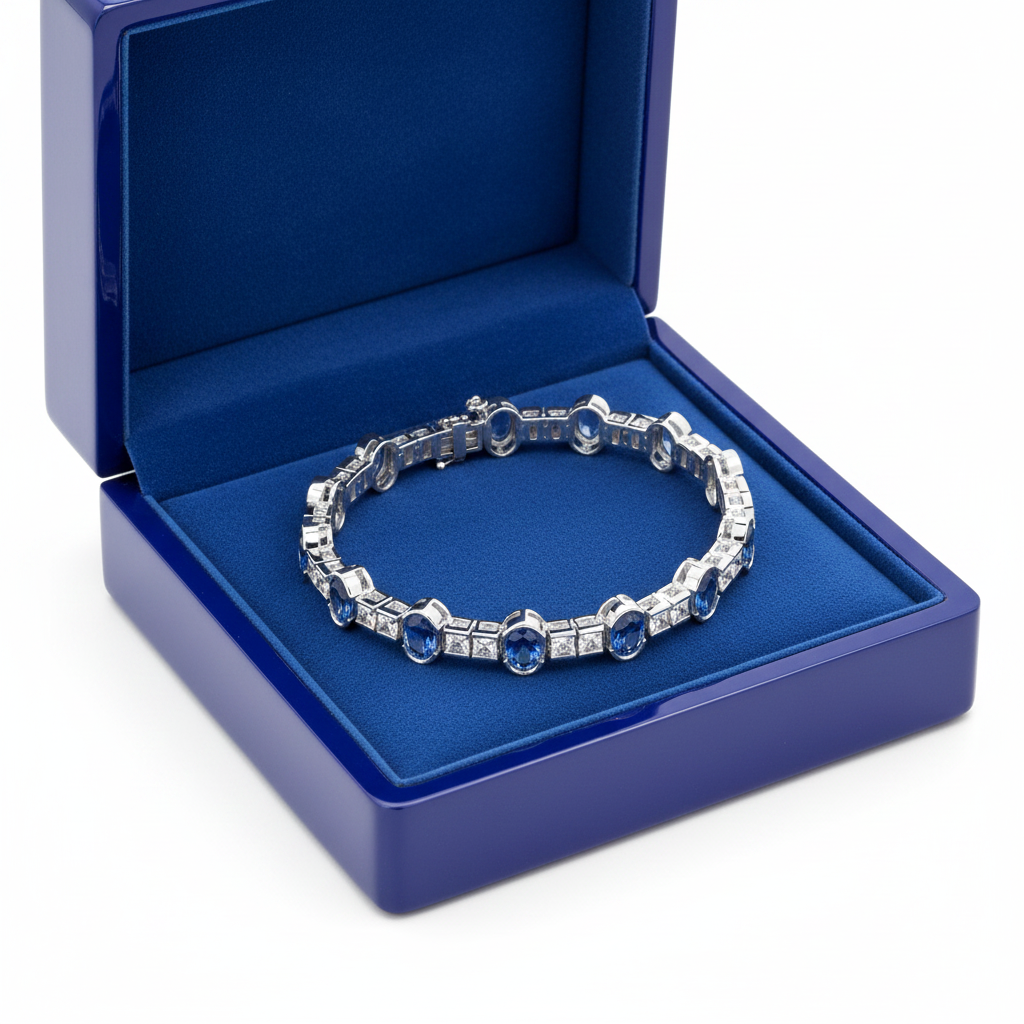 Royal Blue Sapphire Diamond Bracelet in box