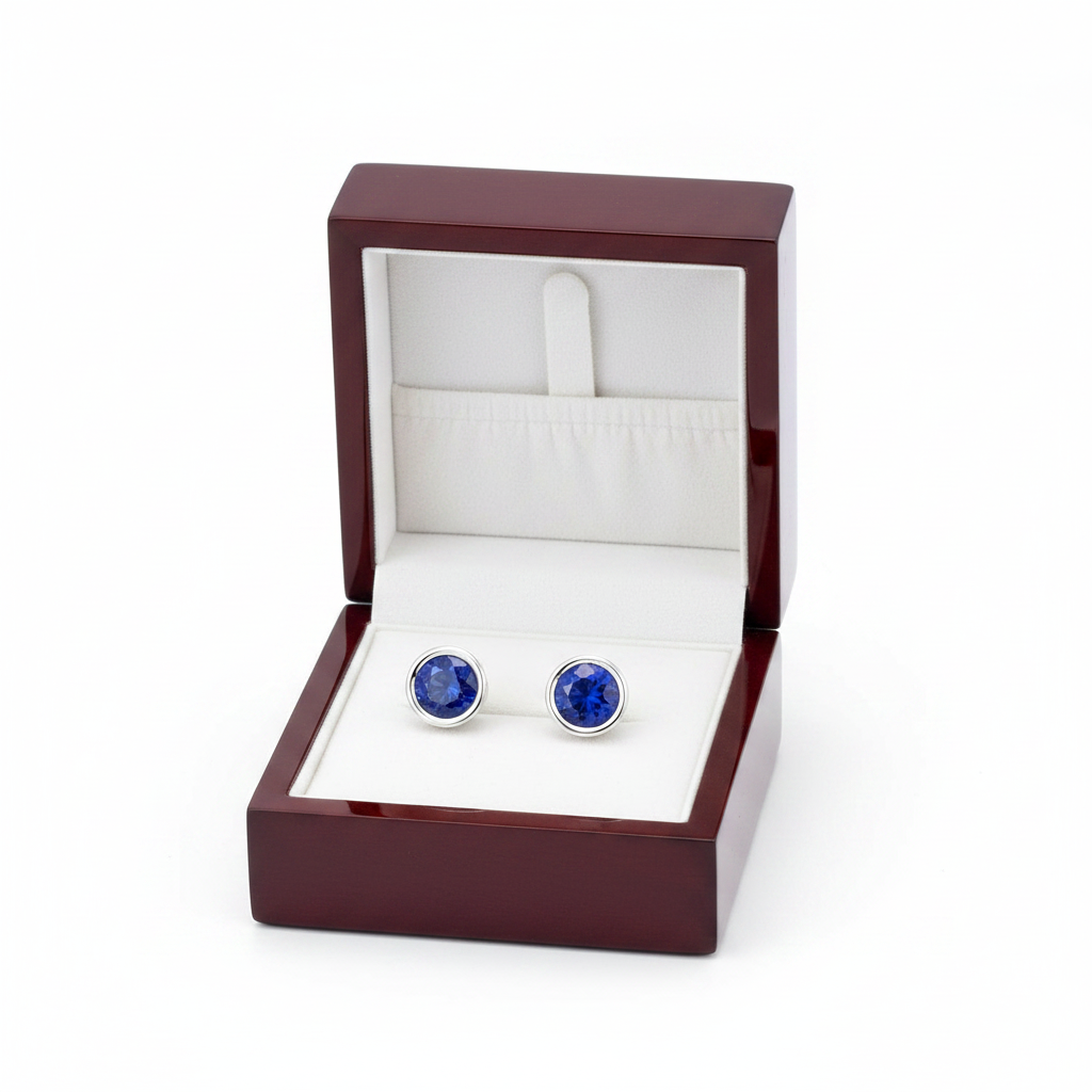 Royal Blue Sapphire Stud Earrings in Box