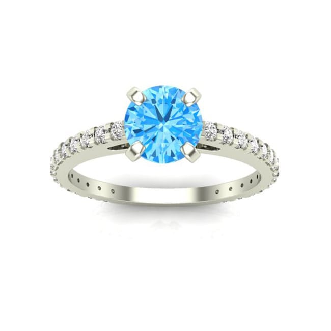14k White Aqua Blue Solitaire Diamond Ring (0.65.ct.tw)