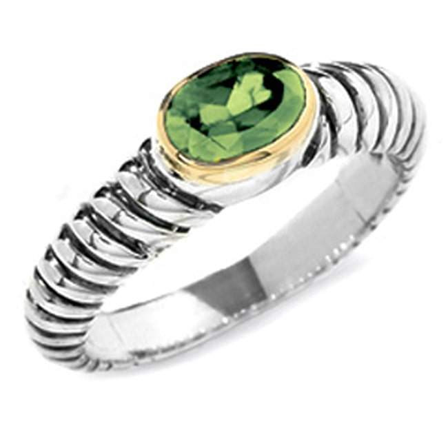 Sterling Silver 18K Gold Peridot Ring (1.0.ct.tw)
