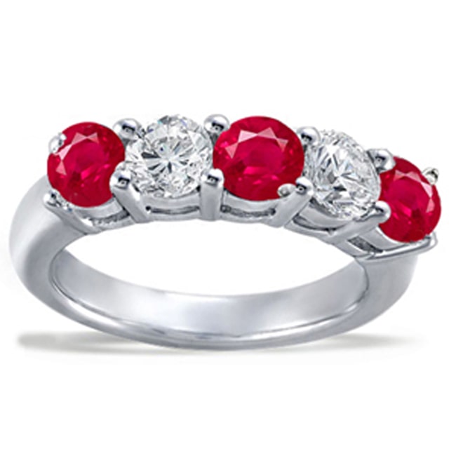 14k Five Round Stone Diamond Ruby Ring (1.50.cts.tw)