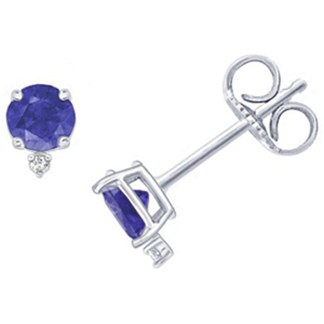 14k Gold Round Blue Sapphire Diamond Stud (0.56.ct.tw)