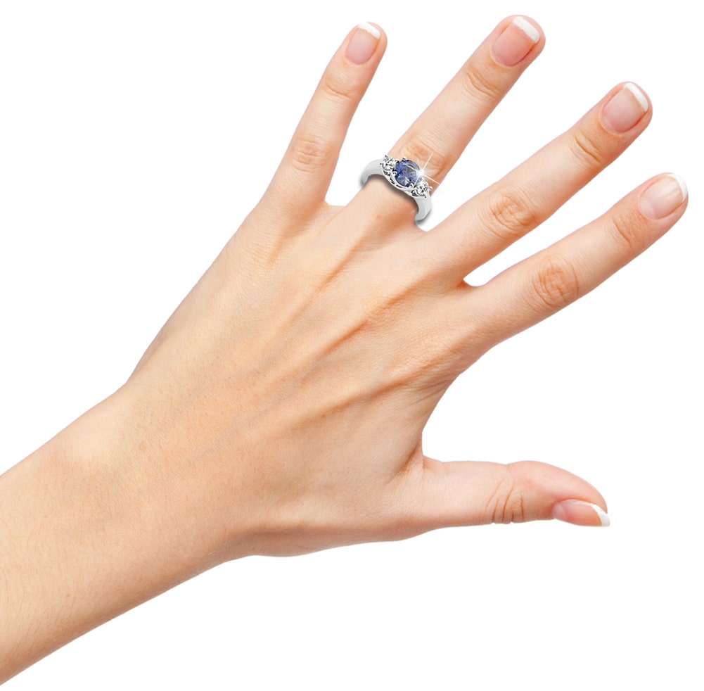 14k Gold Diamond Round Sapphire Ring On Woman Hand (1.64.cts.tw)