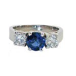 14k Gold Round Royal Blue Sapphire Diamond Ring (1.0.ct.tw)