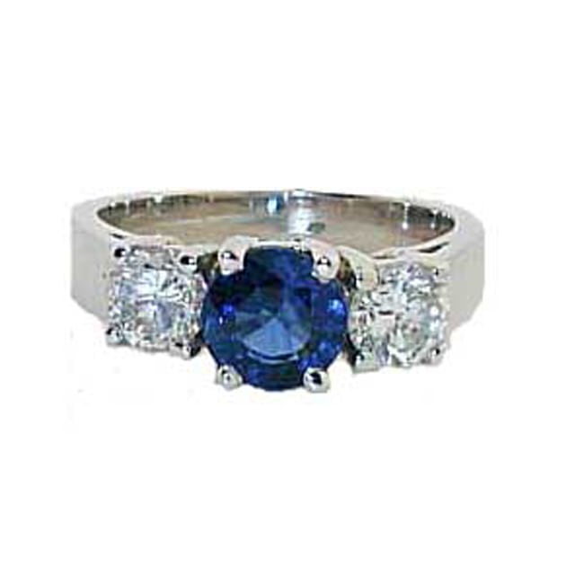 14k Gold Round Royal Blue Sapphire Diamond Ring (1.0.ct.tw)