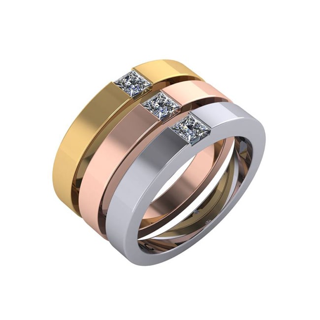 14k Cigar Band Princess Cut Solitaire Stackable Ring (0.60.ct.tw)